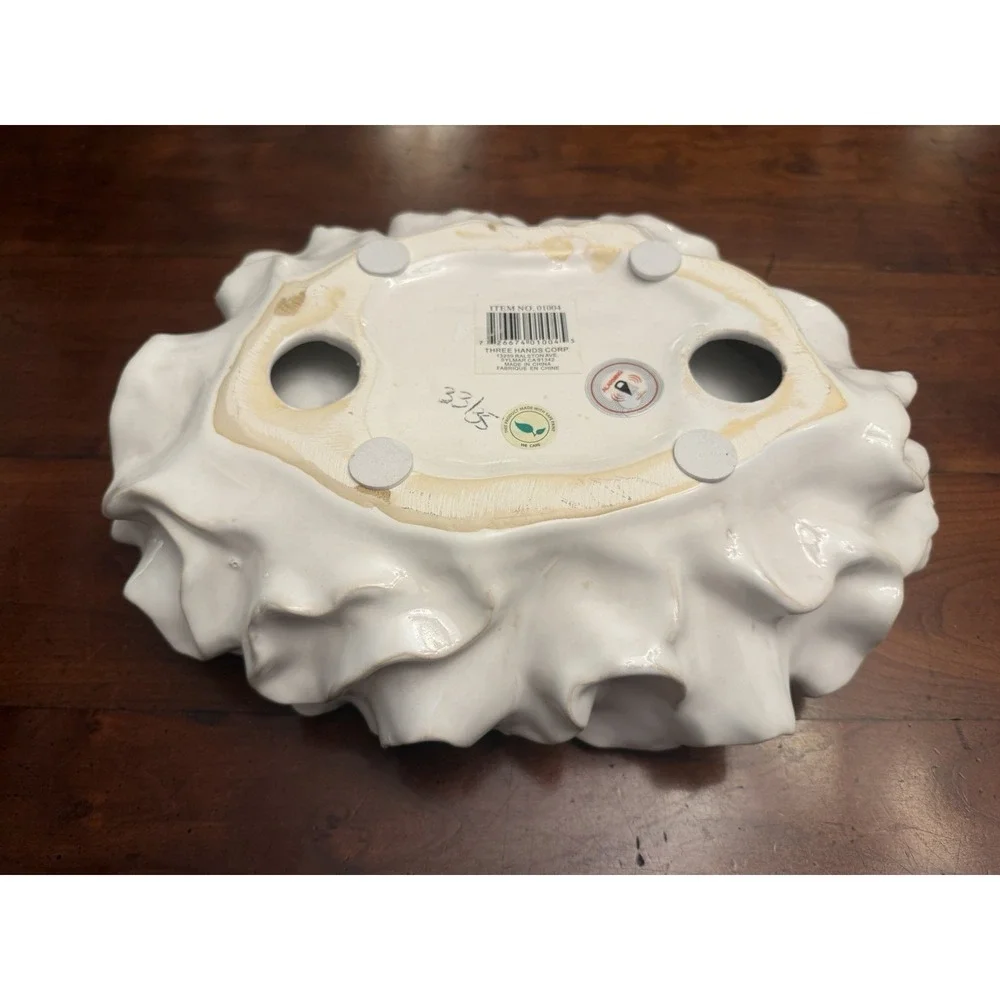 Three Hands Corp. White Ruffled Ceramic Decorative Bowl Centerpiece – Item 01004